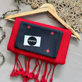 Red Handloom Khadi Cotton Saree With Black Colour Print Blouse